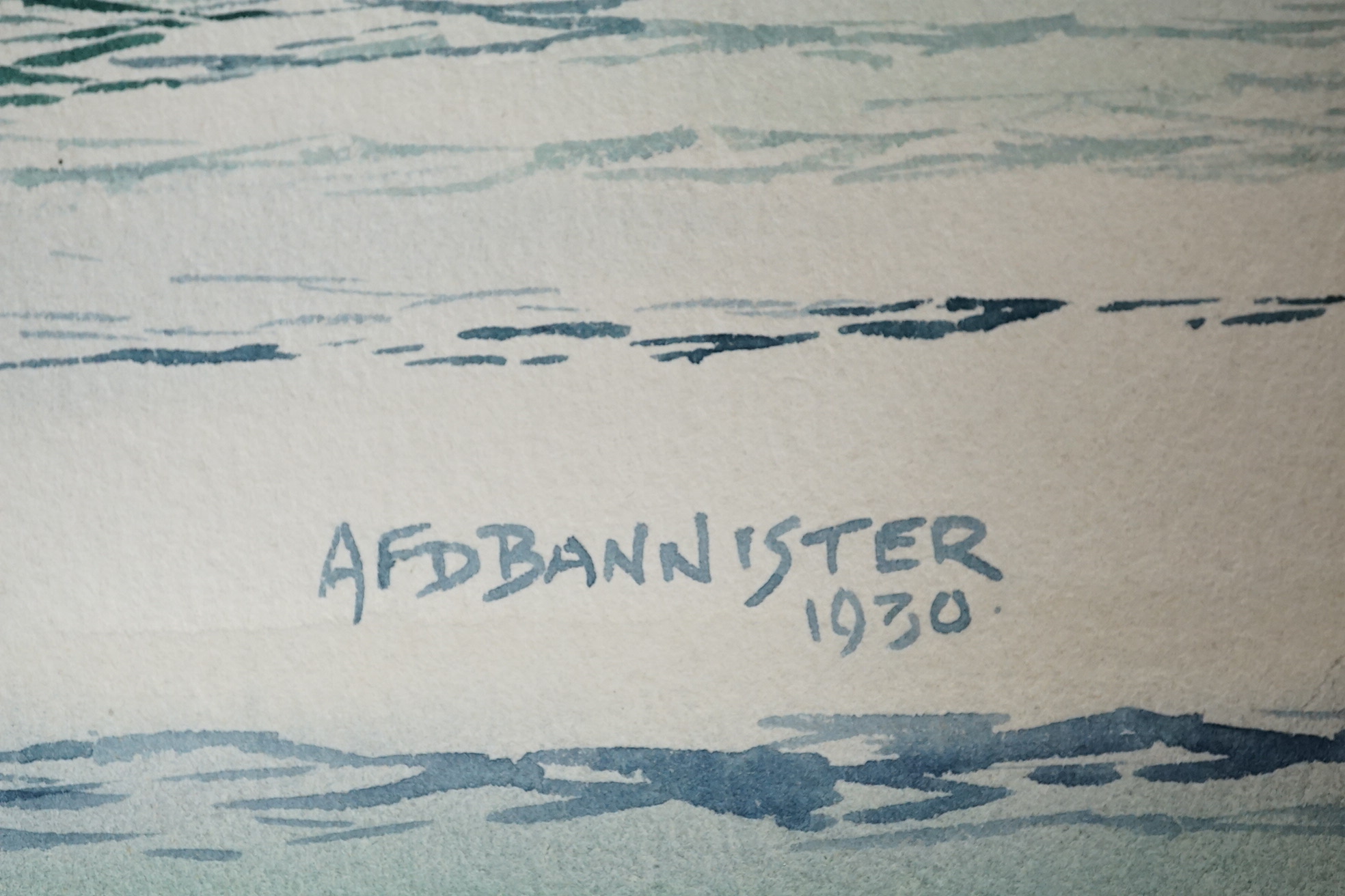 A F D Bannister, set of six original watercolours for postcard designs, Ocean going vessels to include Otranto, Orient Line, Highland Monarch Royal Mail Line and Arandora Star Blue Star Line, each with original pencil in